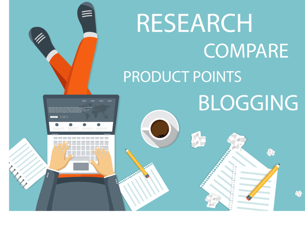 research, compare, product key points and blogging